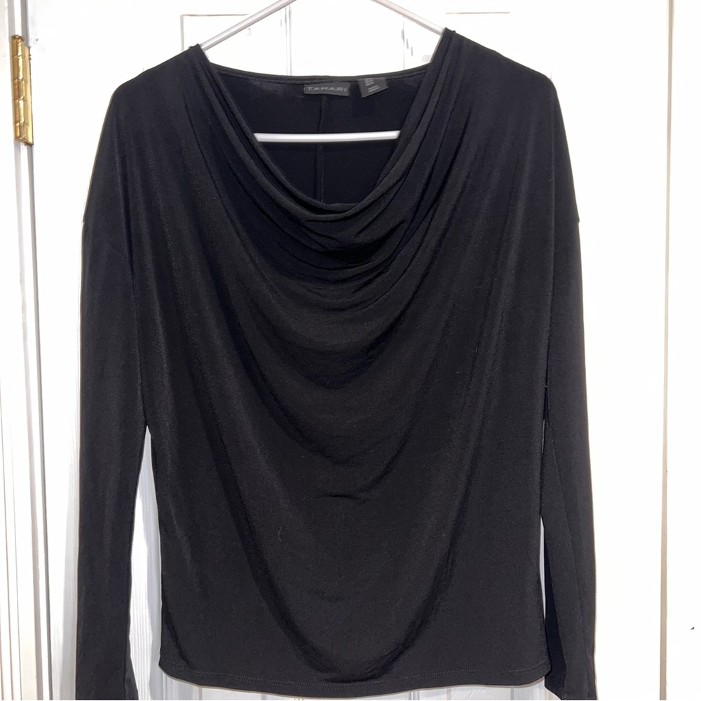 Tahari Black Draped Long Sleeve Top